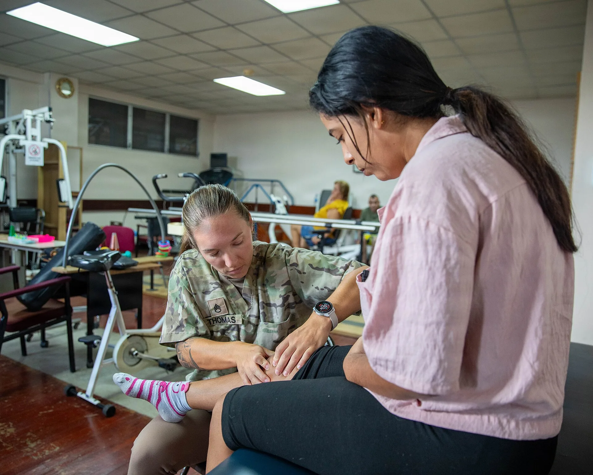 U.S. Army Staff Sgt. Kaitlyn Thomas, a physical therapy specialist assigned to Joint Task Force - Bravo, helps a Panamanian woman while working at Nicolas A. Solano Hospital in Chorrera, Panama, July 29, 2026. Joint Task Force - Bravo’s physical therapy team provides hands-on care combined with tail. Physical therapy hiring and training: the parts worth your attention