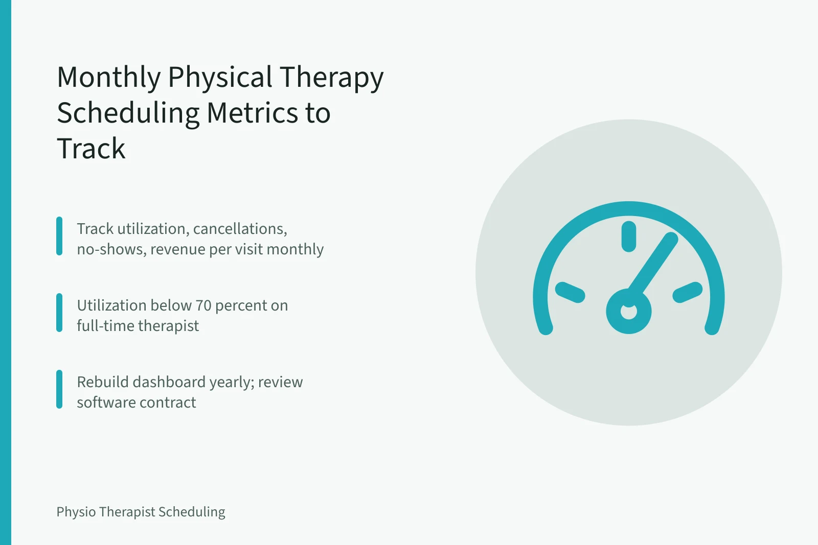 Card showing four monthly physical therapy scheduling metrics to track. Physical Therapy Scheduling Metrics Every Owner Should Track Monthly